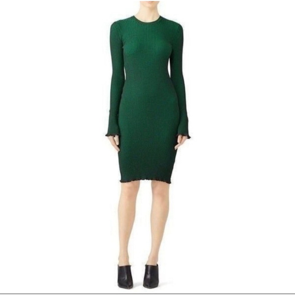 C18 Scotch & Soda Green Ribbed Knit Midi Dress The Peaks Long Sleeve L